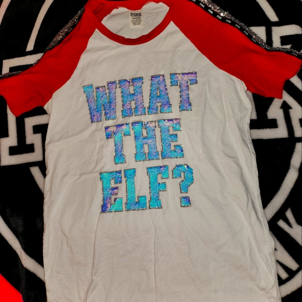 Victorias Secret PINK bling what the elf tee Small